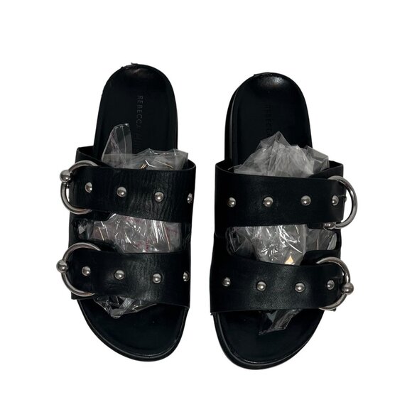 Rebecca Minkoff Women's Vachel Slides US 7,5 M Black Leather Sandals - Picture 1 of 12